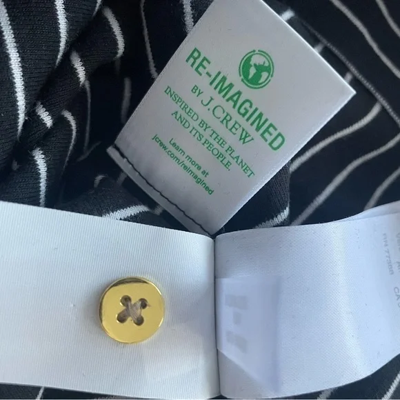 J. Crew Black Striped Gold Button Mock Neck Long Sleeve Top, S - Picture 11 of 12